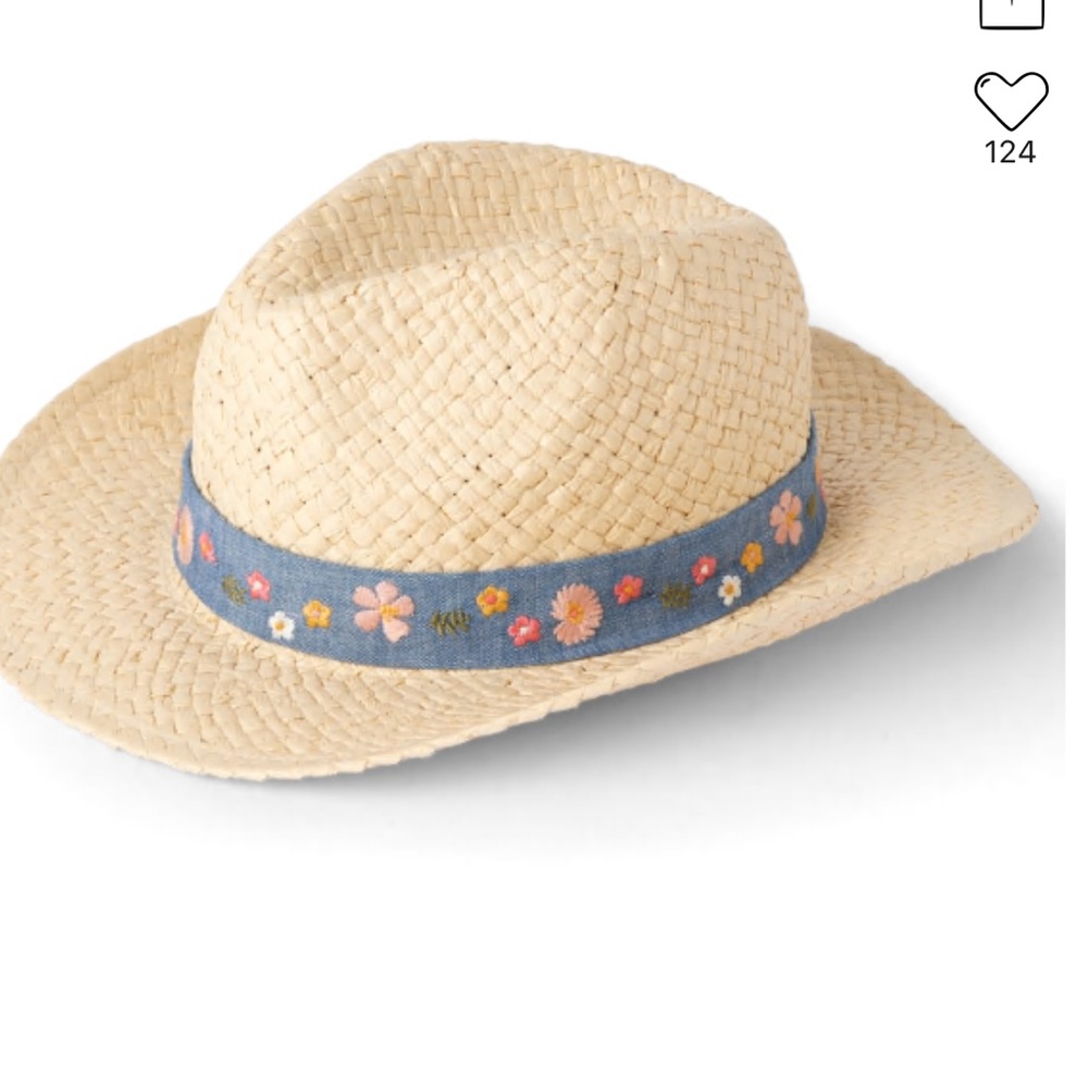 Girls' Straw Fedora Hat with Blue Floral Band